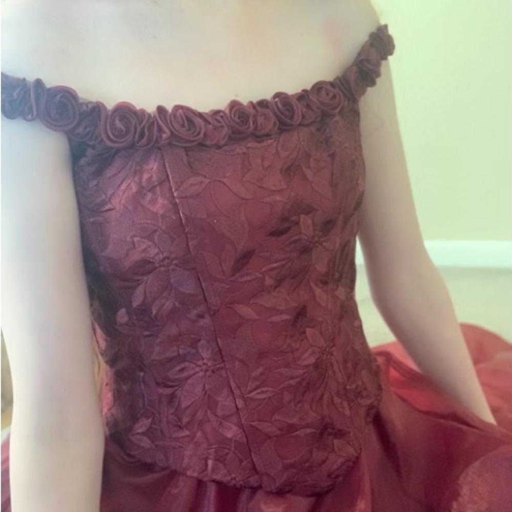 Vintage Y2k Brilliant Rose Red Gown 3/4 Prom Princess Small
